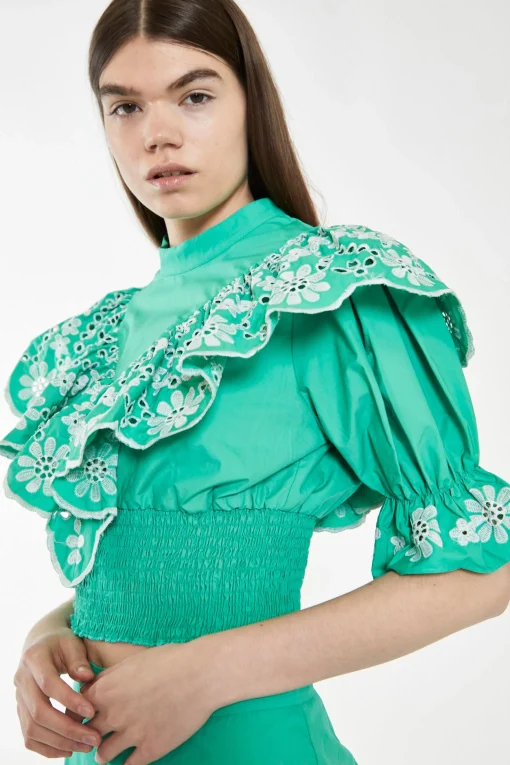Glamorous Best Dressed Guest|Chic Escapes|Green Broderie Ruffle Crop Top -
