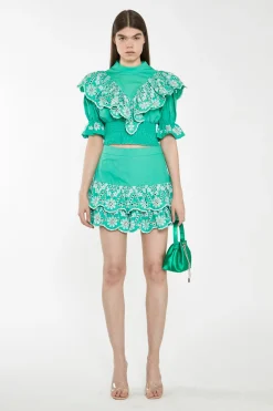 Glamorous Best Dressed Guest|Chic Escapes|Green Broderie Ruffle Mini Skirt -