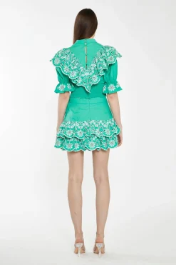 Glamorous Best Dressed Guest|Chic Escapes|Green Broderie Ruffle Mini Skirt -