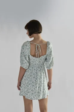 Glamorous Day Dresses|Mini Dresses|Green Ditsy Tie Back Square Neck Mini Dresses -