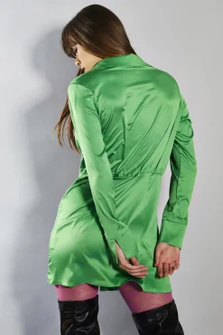 Glamorous Go To Partywear|Party Dresses|Green Fitted-Waist Shirt-Dress -