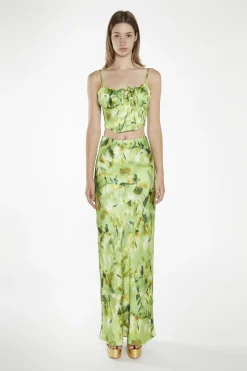 Glamorous Co-ords|Maxi Skirts|Green Multi-Blur Bias-Cut Maxi-Skirt -