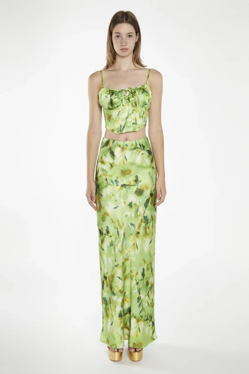 Glamorous Co-ords|Maxi Skirts|Green Multi-Blur Bias-Cut Maxi-Skirt -