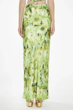 Glamorous Co-ords|Maxi Skirts|Green Multi-Blur Bias-Cut Maxi-Skirt -