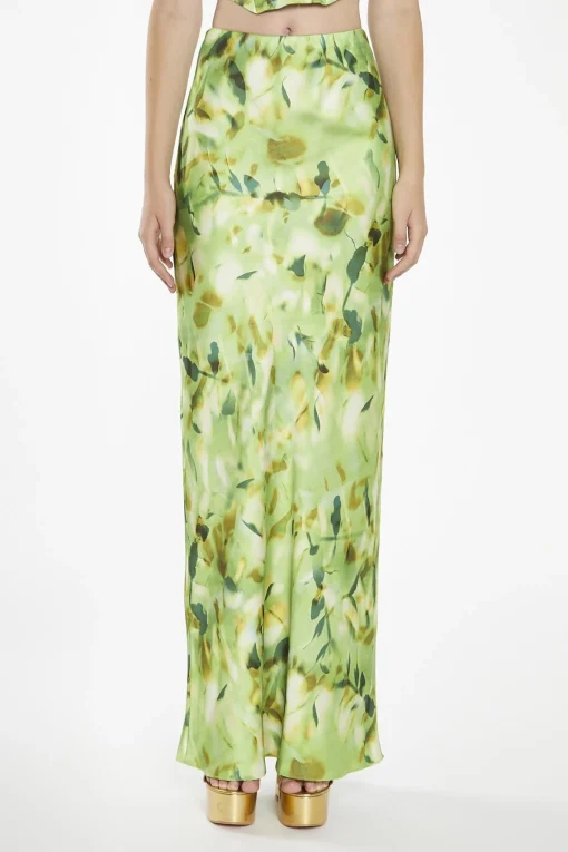 Glamorous Co-ords|Maxi Skirts|Green Multi-Blur Bias-Cut Maxi-Skirt -