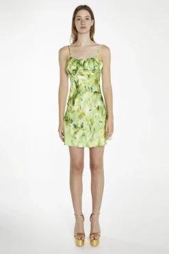 Glamorous Day Dresses|Mini Dresses|Green Multi-Blur Gathered-Bust Mini-Dress -