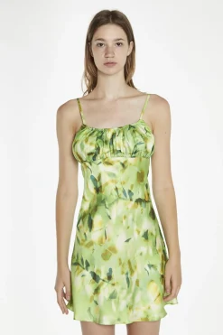Glamorous Day Dresses|Mini Dresses|Green Multi-Blur Gathered-Bust Mini-Dress -