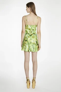 Glamorous Day Dresses|Mini Dresses|Green Multi-Blur Gathered-Bust Mini-Dress -