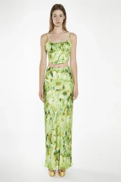 Glamorous Going Out Tops|Co-ords|Green Multi-Blur Tie-Front Corset-Top -