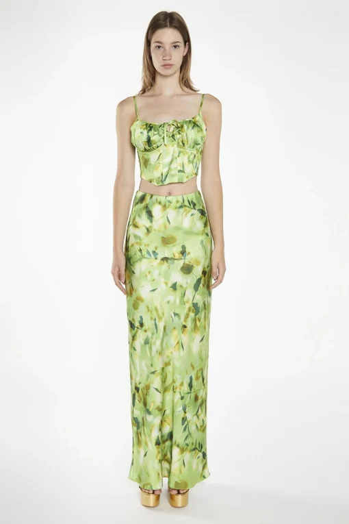 Glamorous Going Out Tops|Co-ords|Green Multi-Blur Tie-Front Corset-Top -