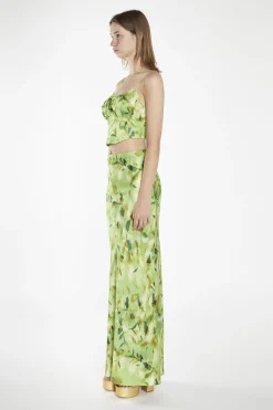 Glamorous Going Out Tops|Co-ords|Green Multi-Blur Tie-Front Corset-Top -