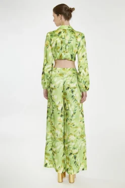 Glamorous Going Out Tops|Co-ords|Green Multi-Blur Tie-Front Crop-Blouse -