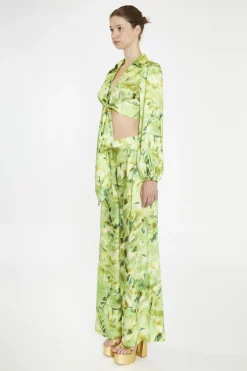 Glamorous Going Out Tops|Co-ords|Green Multi-Blur Tie-Front Crop-Blouse -
