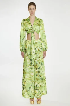 Glamorous Co-ords|Wide Leg Trousers|Green Multi-Blur Wide Leg-Trousers -