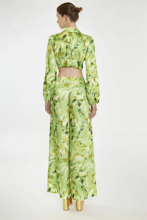 Glamorous Co-ords|Wide Leg Trousers|Green Multi-Blur Wide Leg-Trousers -