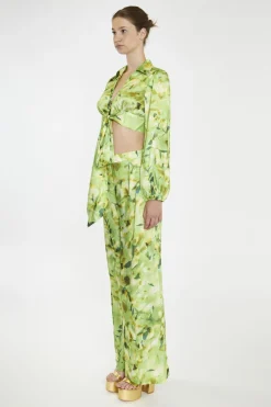 Glamorous Co-ords|Wide Leg Trousers|Green Multi-Blur Wide Leg-Trousers -
