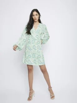 Glamorous Wrap Dressses|Green Paisley Wrap Dress -