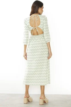 Glamorous Midi & Midaxi Dresses|Midi & Midaxi Dresses|Green Retro Wave Tie-Back Midi-Dress -