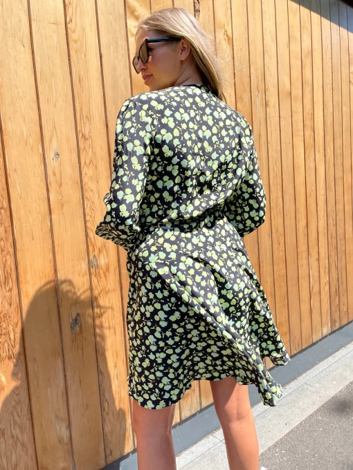 Glamorous Day Dresses|Wrap Dressses|Green Rose Long Sleeve Wrap Mini-dress -