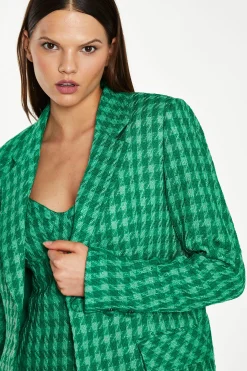 Glamorous Workwear|Go To Partywear|Green Tonal Houndstooth Fitted Blazer -