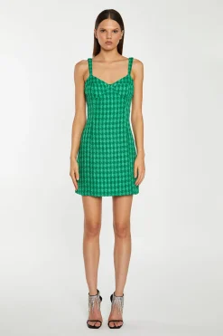 Glamorous Workwear|Go To Partywear|Green Tonal Houndstooth Tailored Mini-Dress -