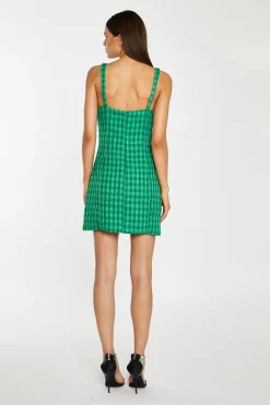 Glamorous Workwear|Go To Partywear|Green Tonal Houndstooth Tailored Mini-Dress -