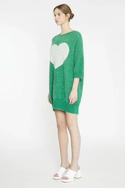 Glamorous Mini Dresses|Mini Dresses|Green White Glitter Heart Sweater Mini-Dress -