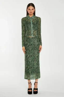 Glamorous Go To Partywear|Co-ords|Green-Black Animal Mesh Pencil Midi-Skirt -