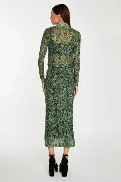 Glamorous Go To Partywear|Co-ords|Green-Black Animal Mesh Pencil Midi-Skirt -