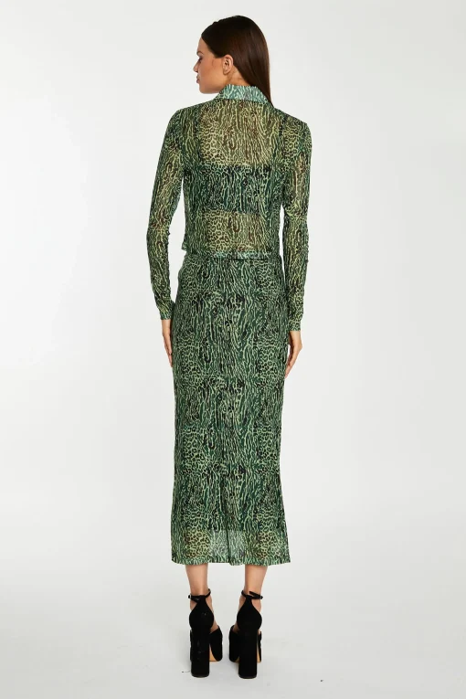 Glamorous Go To Partywear|Co-ords|Green-Black Animal Mesh Pencil Midi-Skirt -