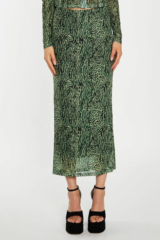 Glamorous Go To Partywear|Co-ords|Green-Black Animal Mesh Pencil Midi-Skirt -