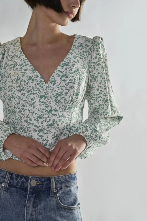 Glamorous Blouses & Shirts|Green-Ditsy V-Neck-Blouse -