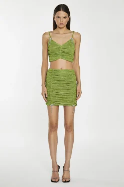 Glamorous Going Out Tops|Crops, Corsets & Bodysuits|Green-Glitter Ruched Crop-Top -