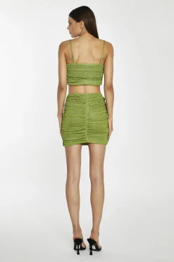 Glamorous Going Out Tops|Crops, Corsets & Bodysuits|Green-Glitter Ruched Crop-Top -