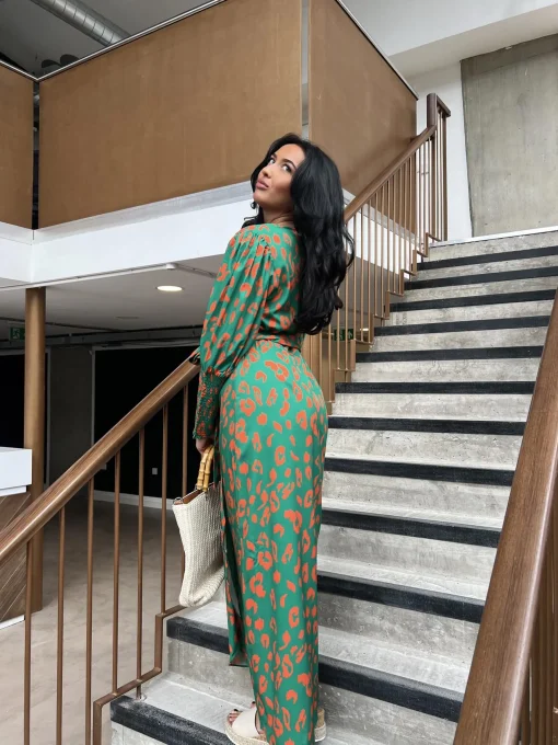 Glamorous Day Dresses|Midi & Midaxi Dresses|Green-Orange Leopard Wrap Midi-Dress -