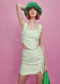 Glamorous Best Dressed Guest|Green-Pink Brocade Corset Top -