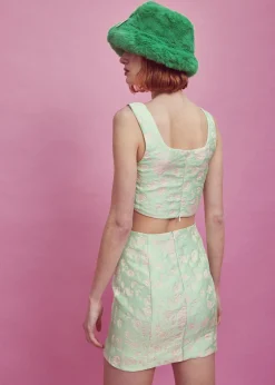Glamorous Best Dressed Guest|Green-Pink Brocade Corset Top -