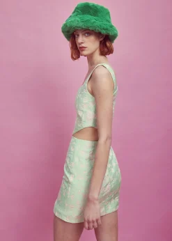Glamorous Best Dressed Guest|Green-Pink Brocade Corset Top -