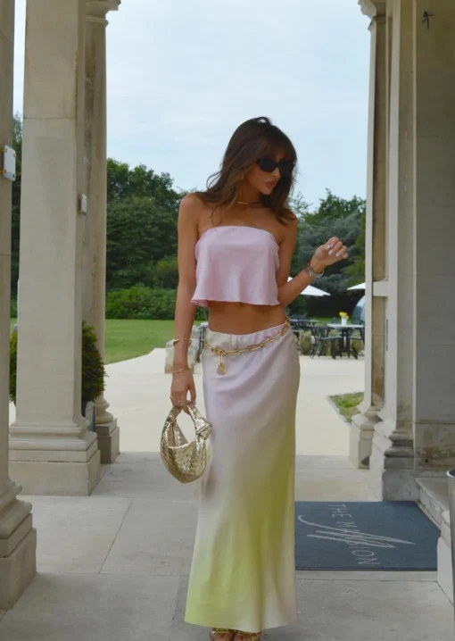 Glamorous Chic Escapes|Glamorous Studio|Green-Pink Ombre Bias-Cut Midi-Skirt -