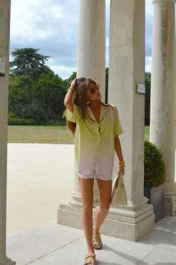 Glamorous Chic Escapes|Glamorous Studio|Green-Pink Ombre Oversized Bowler-Shirt -
