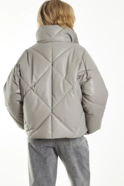 Glamorous Puffer Jackets|Jackets|Grey Collared Long-Sleeve Puffer-Jacket -