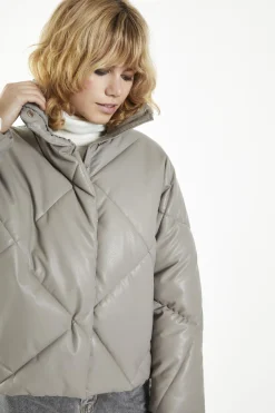 Glamorous Puffer Jackets|Jackets|Grey Collared Long-Sleeve Puffer-Jacket -