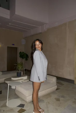Glamorous Tops|Co-ords|Grey Pinstripe Collared Oversized-Jacket -