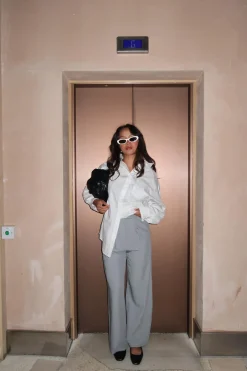Glamorous Co-ords|Bottoms|Grey Pinstripe Wide-Leg Straight-Trousers -