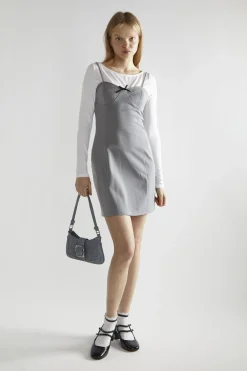 Glamorous Day Dresses|Mini Dresses|Grey Round-Neck A-Line Mini-Dress -