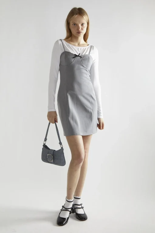 Glamorous Day Dresses|Mini Dresses|Grey Round-Neck A-Line Mini-Dress -