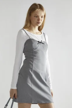 Glamorous Day Dresses|Mini Dresses|Grey Round-Neck A-Line Mini-Dress -