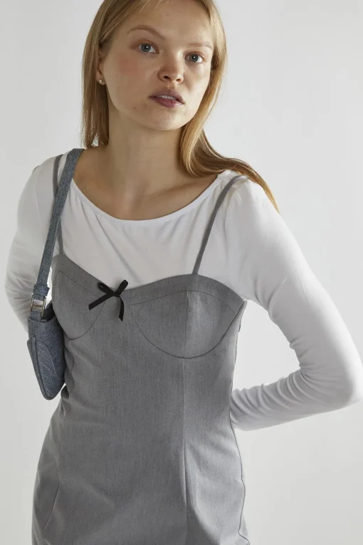 Glamorous Day Dresses|Mini Dresses|Grey Round-Neck A-Line Mini-Dress -