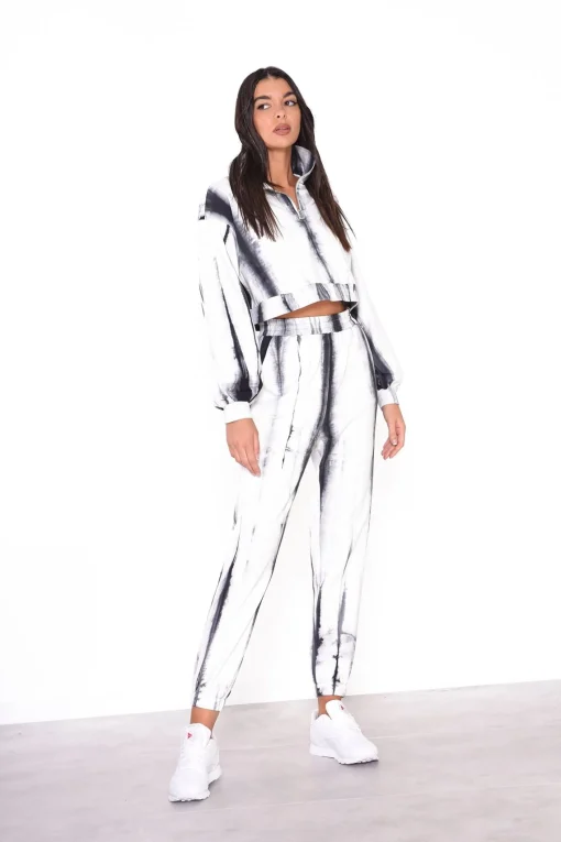 Glamorous Loungewear|Jumpers|Grey Tie Dye Cropped Zip Loungewear Jumper -