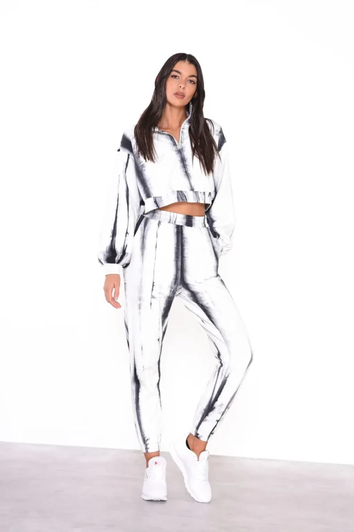 Glamorous Loungewear|Jumpers|Grey Tie Dye Cropped Zip Loungewear Jumper -